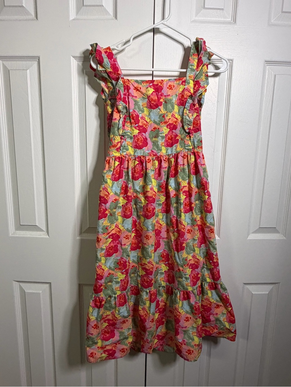 Girls Pink Floral Sundress with Ruffle Straps xl (16)